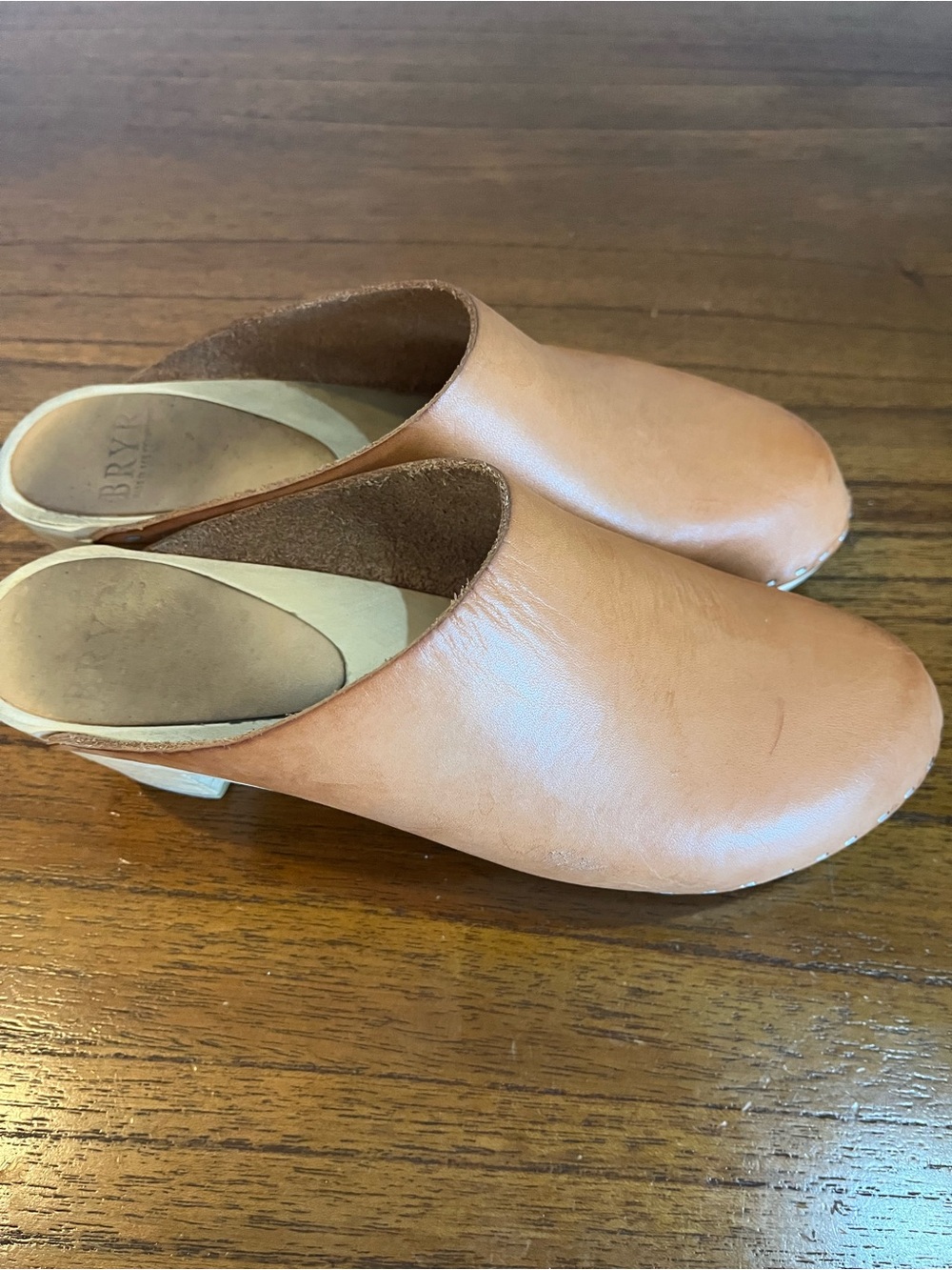 BRYR Tan Leather Slip-On Clog Mules
